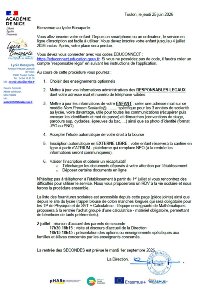 inscription seconde